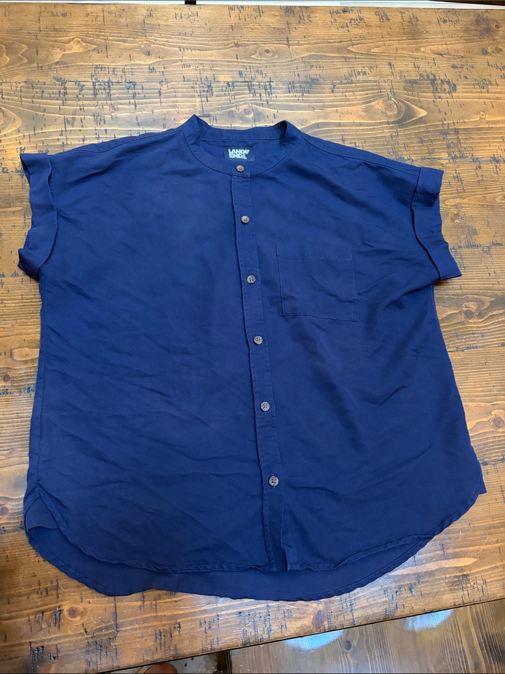 Lands' End Navy Short Sleeve Button-Down Shirt